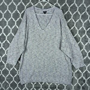 Torrid Sweater Women 4X Gray V Neck Chunky Knit Pullover Confetti Yarn Plus Size